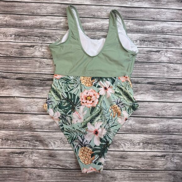 Unbranded Women's One Piece Bathing Swim Suit S SM Small Cutout Tropical Green - Picture 2 of 13